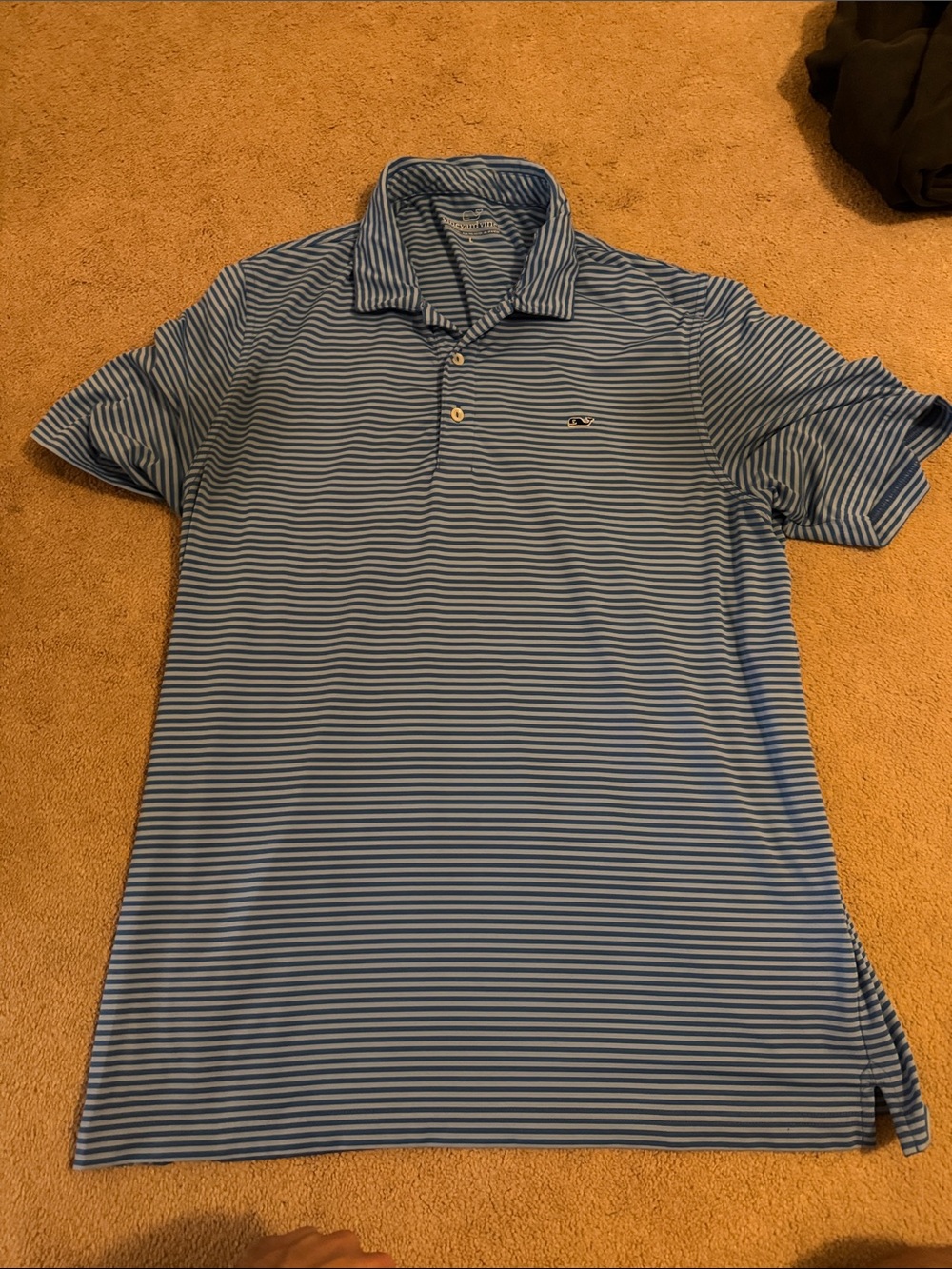 Vineyard Vines Men's Light Blue and White Striped Polo